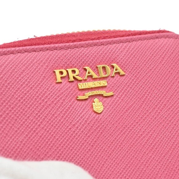 PRADA Logo Saffiano Compact Zipper Around Coin Wallet Leather Pink GHW 38KA657 - Picture 8 of 16